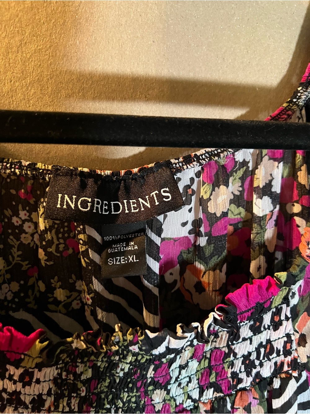 Off-Shoulder Floral Zebra Patchwork Blouse in Pink - Picture 3 of 3